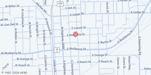 Map showing New Bethel Baptist Church at 219 N. Arcola St., Angleton, TX