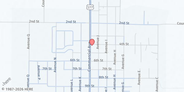 Map showing Helping Hands Ministries at 401 Commercial Ave., Anson, TX