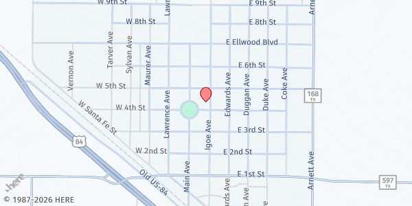 Map showing First Baptist Church at 401 Igoe Ave., Anton, TX