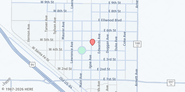 Map showing First Baptist Church at 401 Igoe Ave., Anton, TX