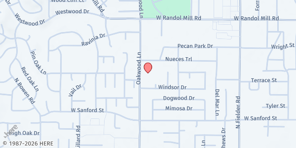 Map showing Arlington Chinese Church at 805 Oakwood Ln., Arlington, TX