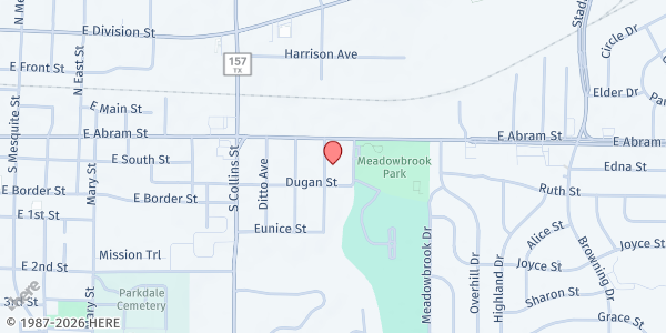 Map showing Christ Resurrection Power Assembly at 215 Arnold Ave., Arlington, TX