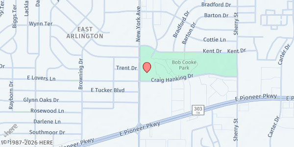 Map showing East Library & Recreation Center at 1817 New York Ave., Arlington, TX
