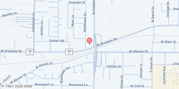 Map showing Global Relief Organization at 1611 W Division St, Arlington, TX