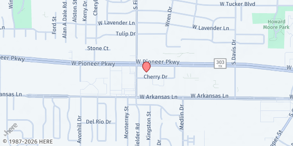 Map showing Grace Street Fellowship Church at 1516 W. Pioneer Pkwy., Arlington, TX
