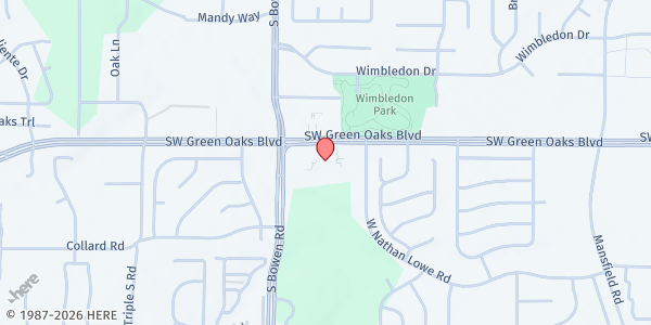 Map showing Green Oaks Compassion Center - Rush Creek Church at 2350 SW Green Oaks Blvd., Arlington, TX