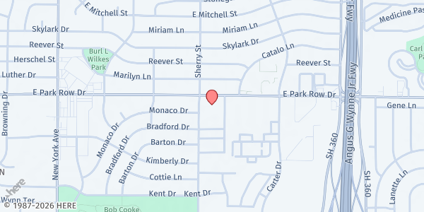 Map showing Iglesia CAFE at 2200 E. Park Row Dr., Arlington, TX