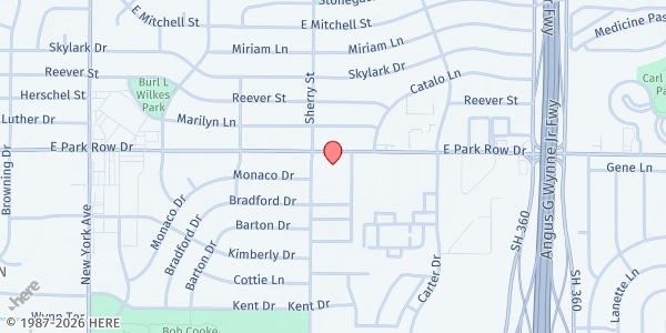 Map showing Iglesia Cafe Mobile - 2200 E Park Row Dr at 2200 E. Park Row Dr., Arlington, TX