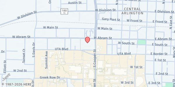 Map showing Salvation Army Arlington Corps at 712 West Abram Street, Arlington, TX
