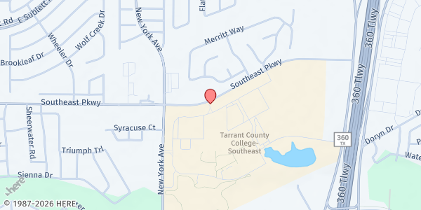 Map showing TCC Southeast Mobile at 2100 Southeast Pkwy, Arlington, TX
