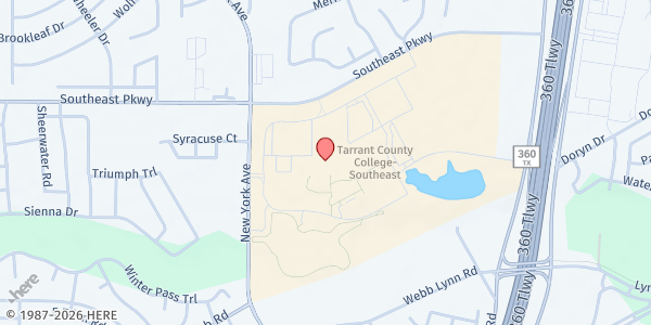 Map showing TCC Southeast Mobile Pantry - 2100 Southeast Pkwy at 2100 Southeast Pkwy., Arlington, TX