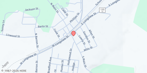 Map showing We Care Too at 107 S. Main St., Arp, TX