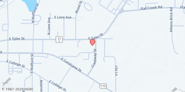 Map showing Community Care Pantry at 1517 E College, Athens, TX