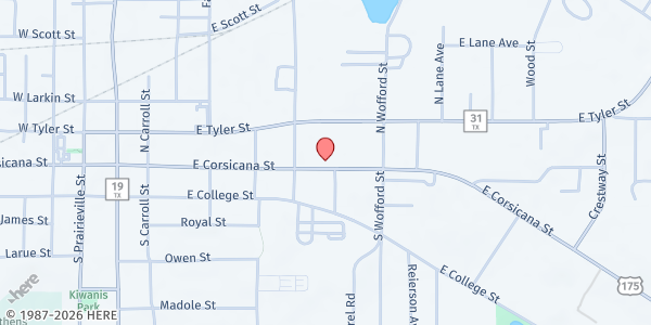 Map showing Henderson County Food Pantry at 715 E. Corsicana St., Athens, TX