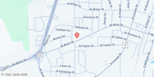 Map showing Rebecca's Pantry at Westside Baptist at 712 W. Main St., Atlanta, TX