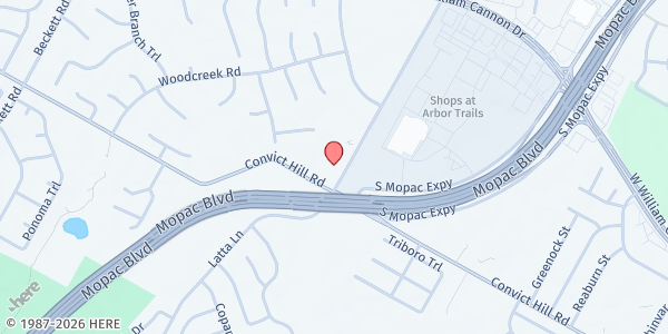 Map showing Abiding Love Lutheran Church at 7210 Brush Country Rd., Austin, TX