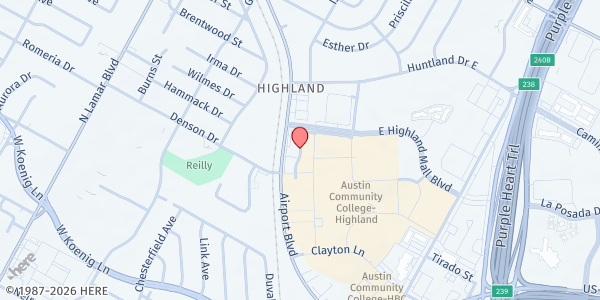 Map showing ACC Highland at 6101 Highland Campus Dr, Austin, TX