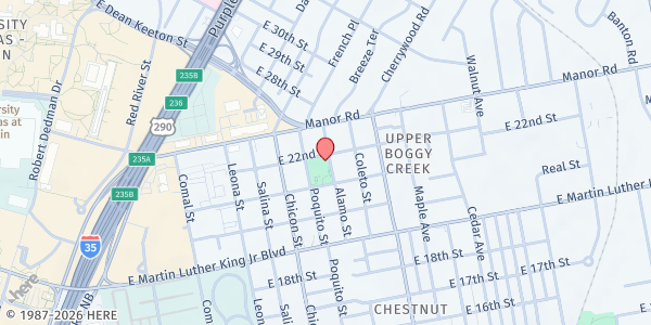 Map showing Alamo Recreation Center at 2100 Alamo St., Austin, TX