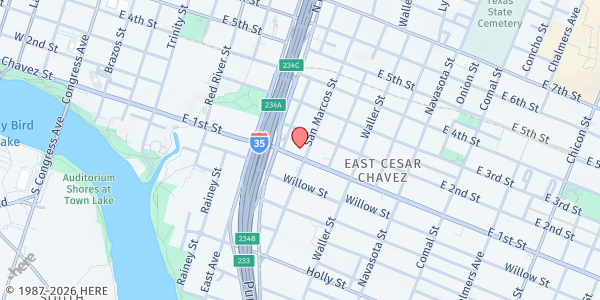 Map showing Austin Baptist Chapel at 908 E. Cesar Chavez St., Austin, TX