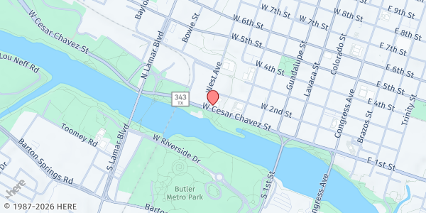 Map showing Austin Public Library- Backpack Program at 710 W. Cesar Chavez St., Austin, TX