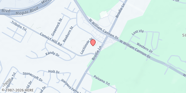 Map showing Bannockburn Church at 7100 Brodie Ln., Austin, TX