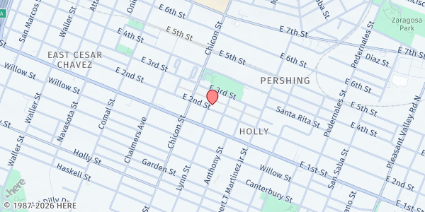 Map showing Baptist Community Center Mission Austin at 2000 E. 2nd St., Austin, TX