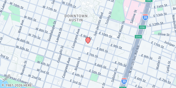 Map showing Central Presbyterian Church at 200 E. 8th St., Austin, TX