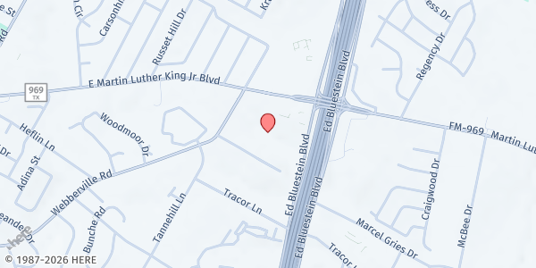 Map showing Church of Christ at East Side Mobile Pantry at 5701 E. Martin Luther King Jr. Blvd, Austin, TX