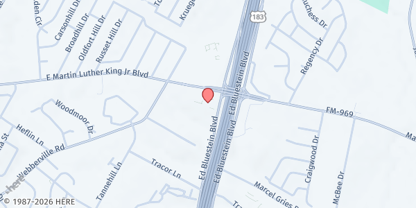 Map showing Church of Christ at East Side - Mobile Pantry Stop at 5701 E. Martin Luther King Jr. Blvd., Austin, TX