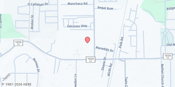 Map showing City Chapel Church at 12110 Menchaca Rd., Austin, TX