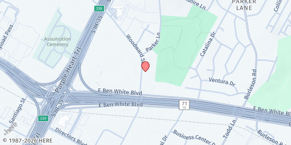 Map showing City View at the Park [Seniors Only] at 2000 Woodward St., Austin, TX