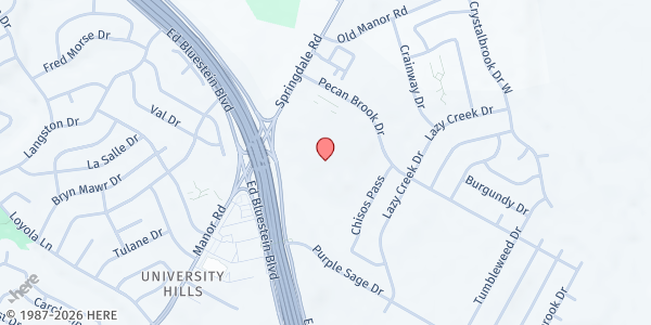 Map showing Delco Activity Center at 4601 Pecan Brook Dr., Austin, TX