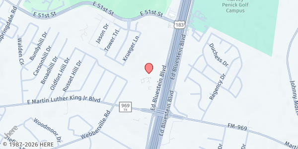 Map showing East Austin College Prep - MLK at 5800 E. Martin Luther King, Jr. Blvd, Austin, TX