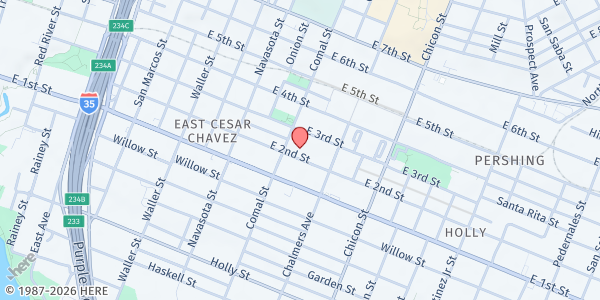 Map showing East Austin Neighborhood Center at 211 Comal St., Austin, TX