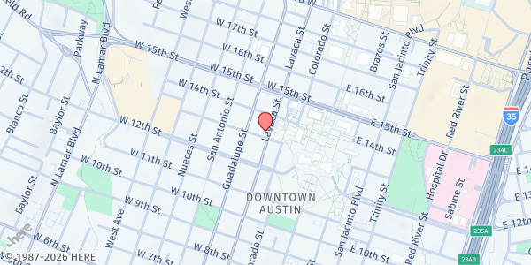 Map showing First UMC Austin at 1300 Lavaca St., Austin, TX
