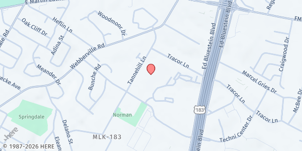 Map showing Greater Mount Zion Baptist Church at 4301 Tannehill Ln., Austin, TX
