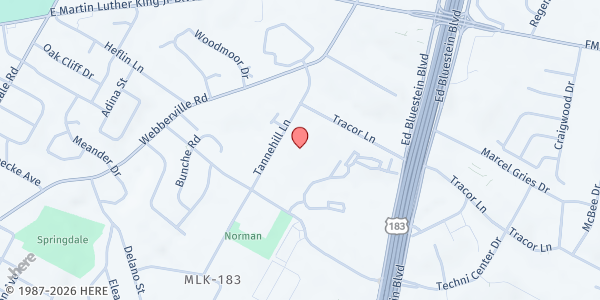 Map showing Greater Mt. Zion Baptist Church at 4301 Tannehill Ln., Austin, TX