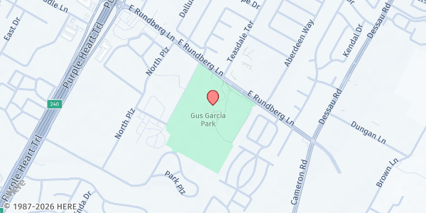 Map showing Gus Garcia Rec Center at 1201 E. Rundberg Ln., Austin, TX