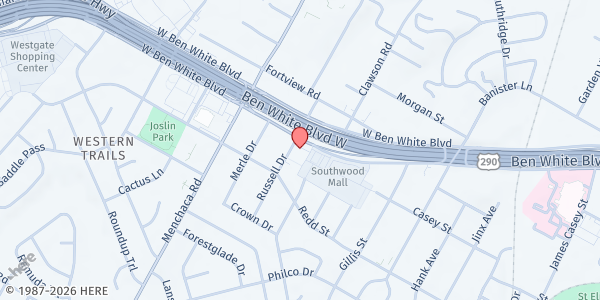 Map showing Harvest Blessings Travis Heights Christian Outreach at 4403 Russell Dr., Austin, TX