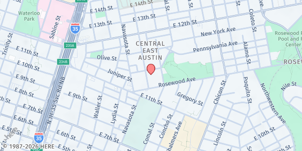 Map showing Helping Hands Center - Olivet Baptist Church at 1161 San Bernard St., Austin, TX
