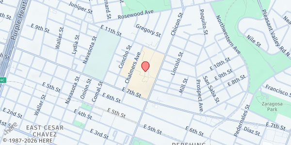 Map showing Huston-Tillotson University at 900 Chicon St, Austin, TX