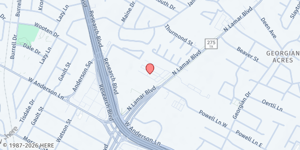 Map showing ICNARelief USA - Austin Food Pantry at 8204 North Lamar Boulevard, Austin, TX