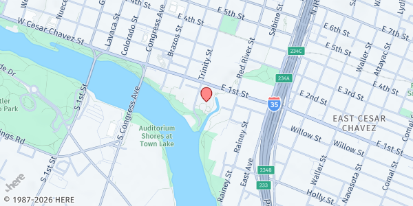 Map showing Lakeside Apartments at 85 Trinity St., Austin, TX
