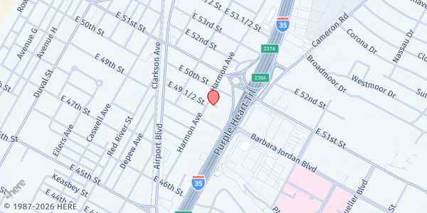 Map showing Manos de Cristo Food Pantry at 4911 Harmon Ave., Austin, TX