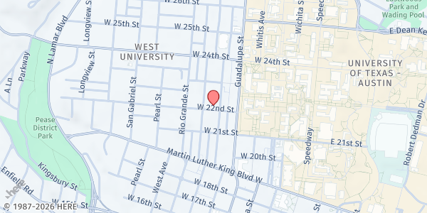 Map showing Micah 6 Pantry at University Presbyterian Church at 2200 San Antonio St., Austin, TX
