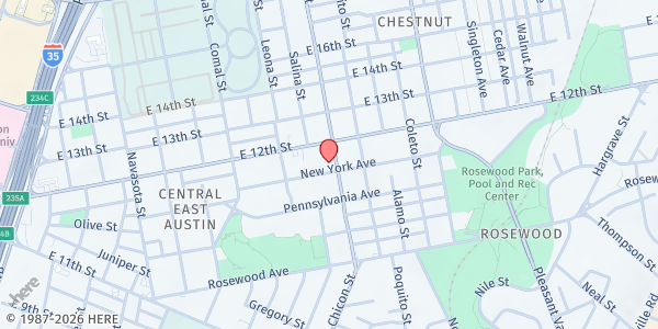 Map showing Mission Possible B.A.G.S. at 1190 Chicon St., Austin, TX