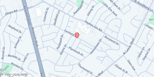Map showing Navarro High School Family Resource Center at 1111 Fairfield Dr, Austin, TX