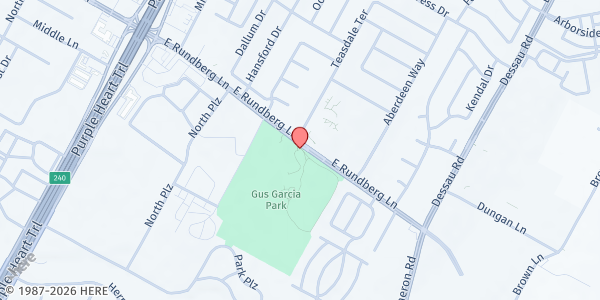 Map showing PARD - Gus Garcia Recreation Center at 1201 E. Rundberg Ln., Austin, TX