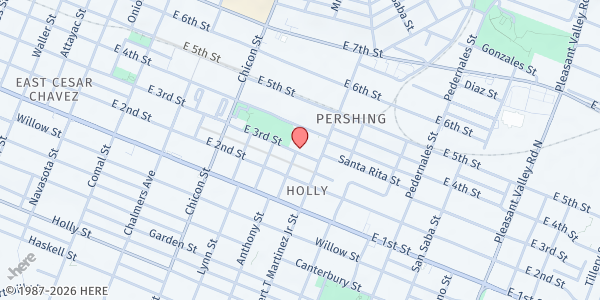 Map showing PARD - Oswaldo "AB" Cantu Pan Am Recreation Center at 2100 E. 3rd St., Austin, TX