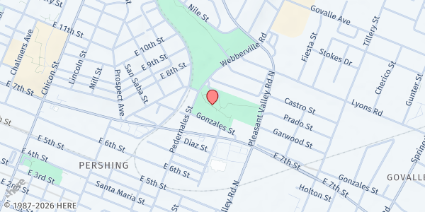 Map showing PARD - Parque Zaragosa Recreation Center at 2608 Gonzales Street, Austin, TX